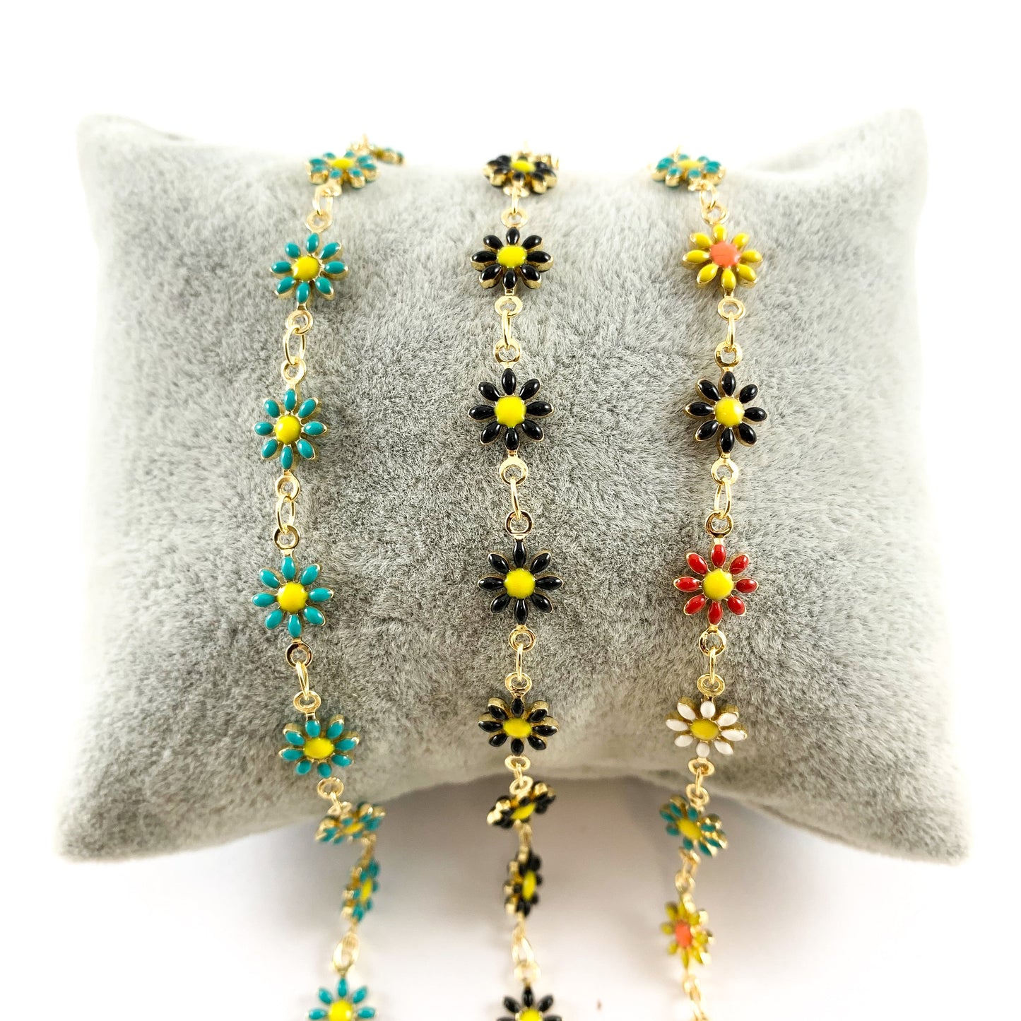 18K Gold Plated Enamel Plated Copper Daisy Flower Chain- 1 spool