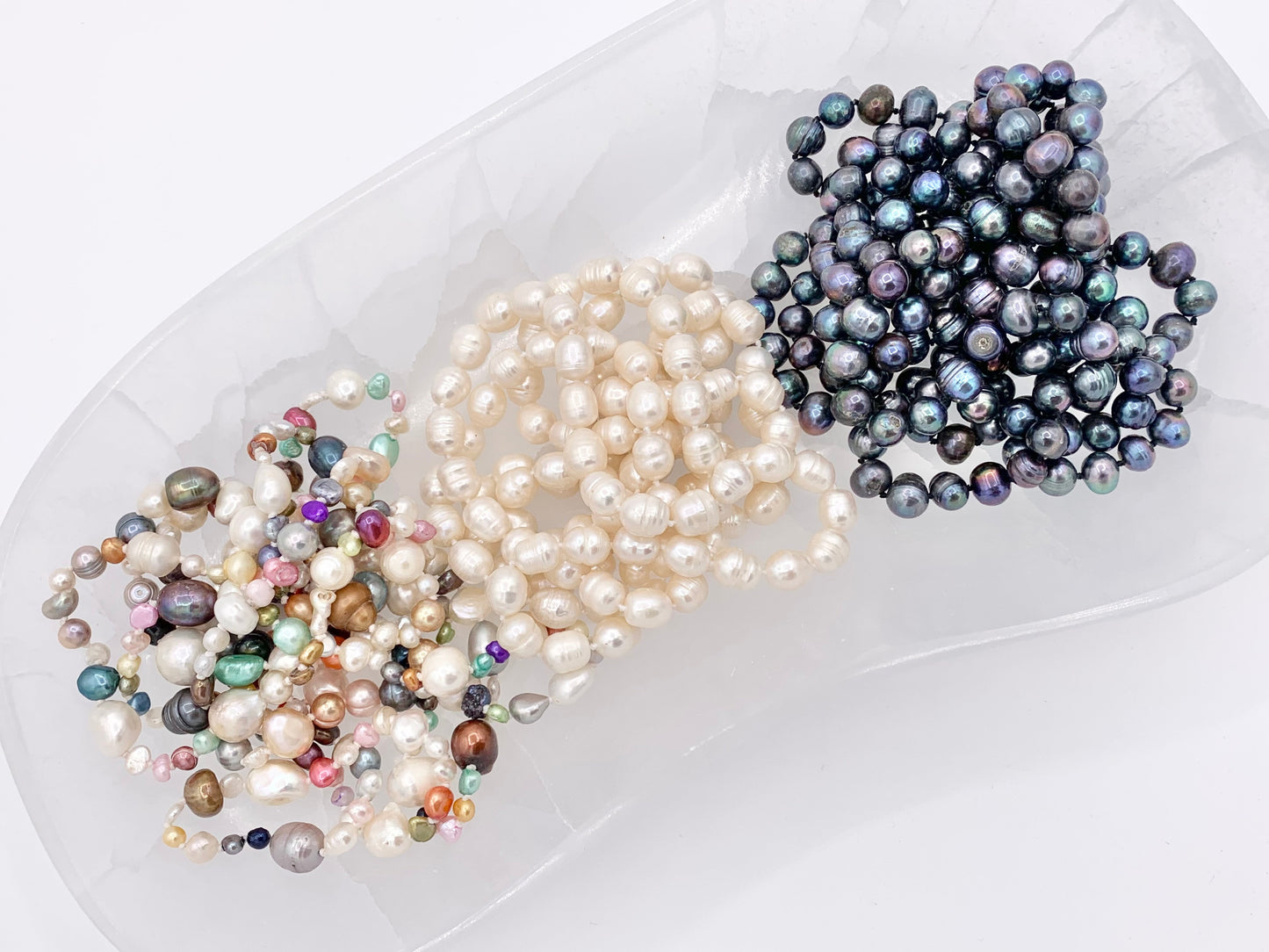 46" & 64" Handmade Freshwater Pearl Knotted Necklace  White Pearl, Potato Pearl, Multicolor Pearl, Metallic Purple Pearl Beaded Necklace