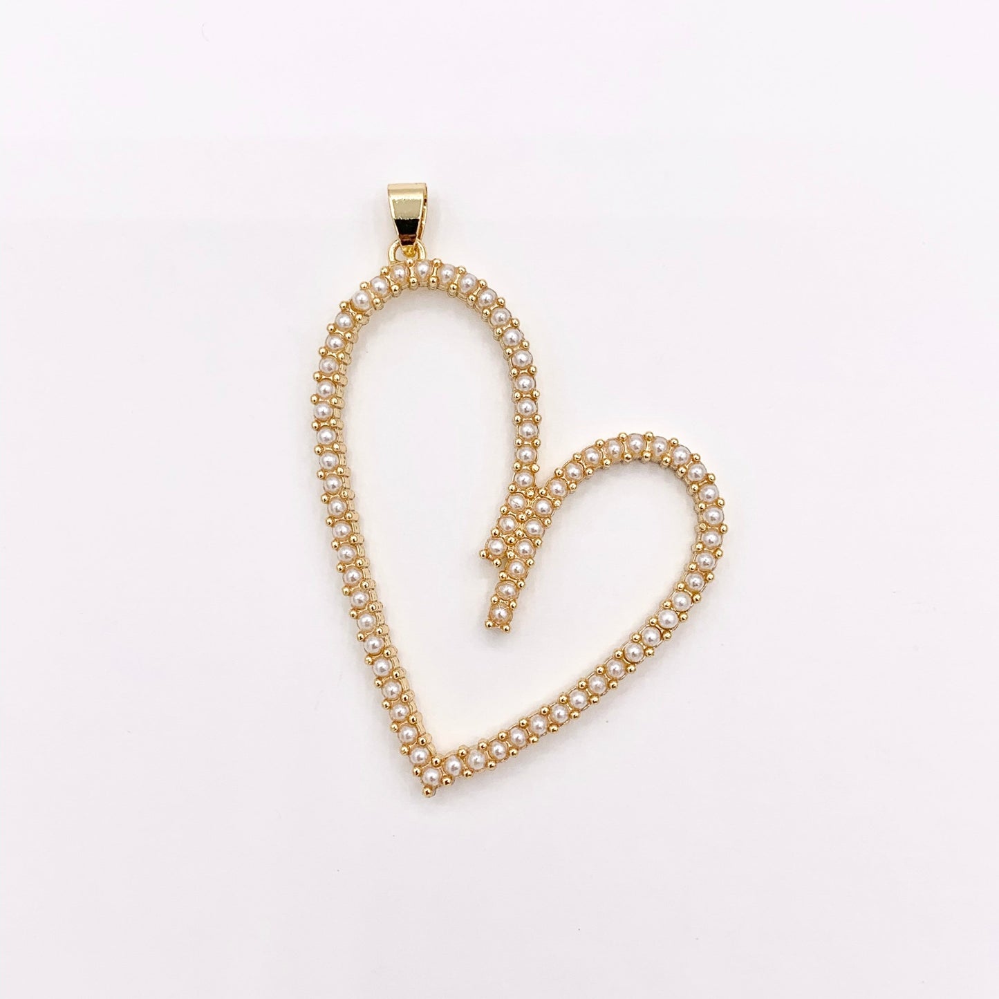 2.5" Large Heart Pendant in Real Gold Plated 18K Imitation Pearl Over Copper 4 PCS