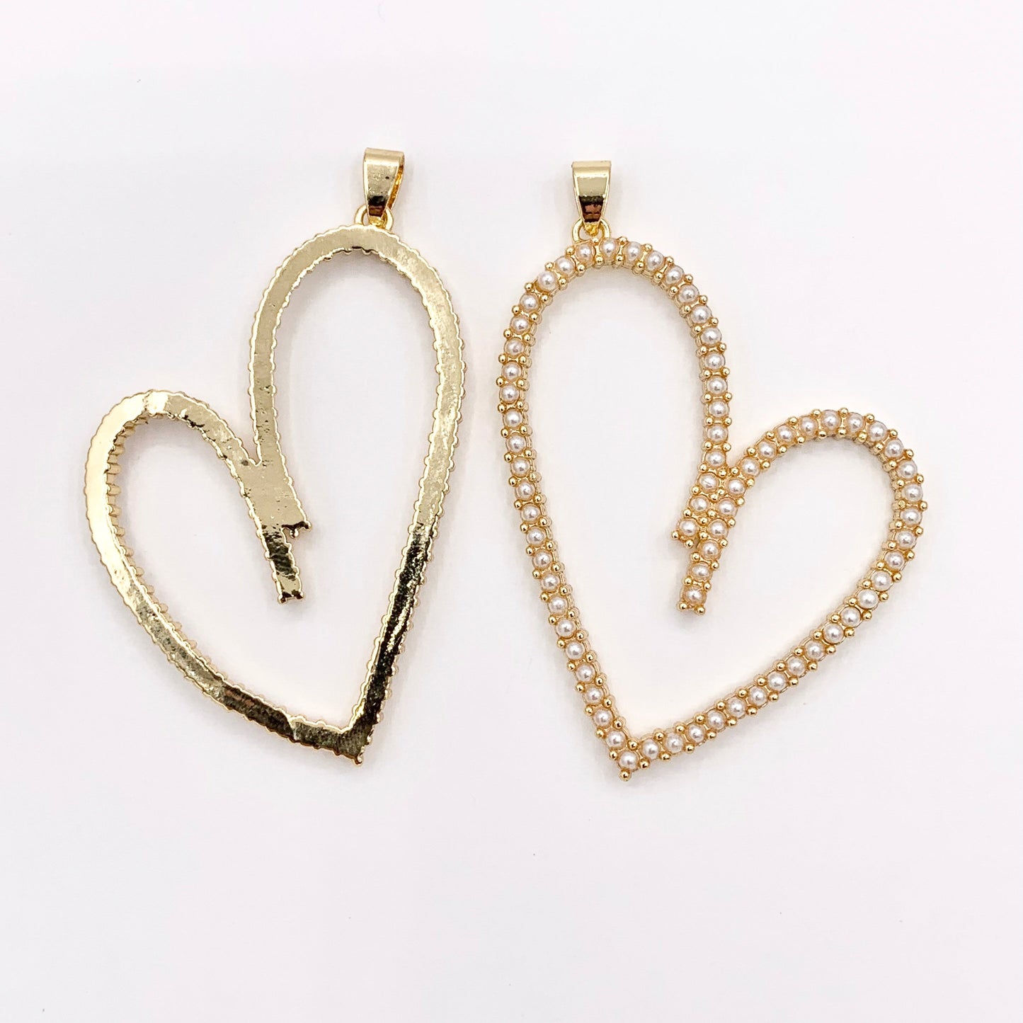 2.5" Large Heart Pendant in Real Gold Plated 18K Imitation Pearl Over Copper 4 PCS