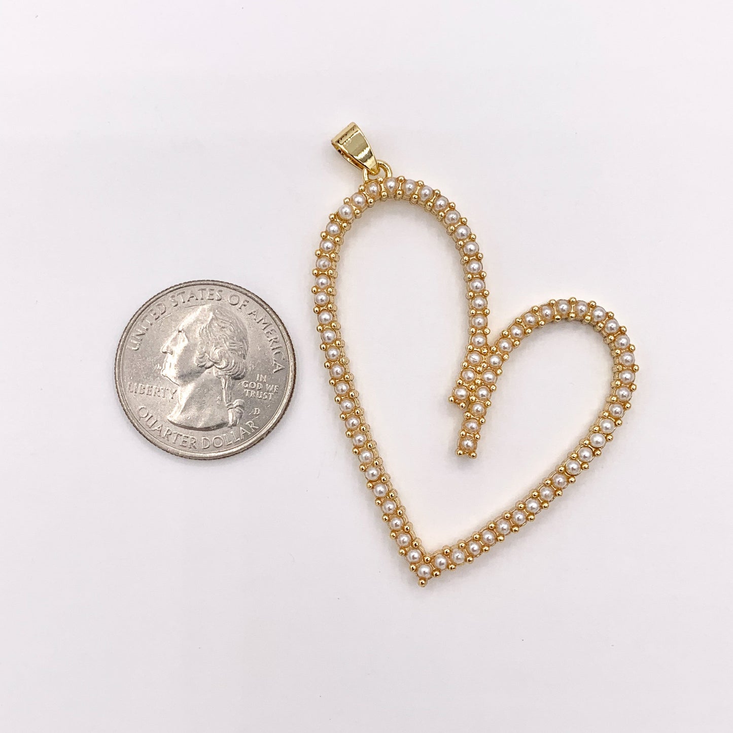 2.5" Large Heart Pendant in Real Gold Plated 18K Imitation Pearl Over Copper 4 PCS