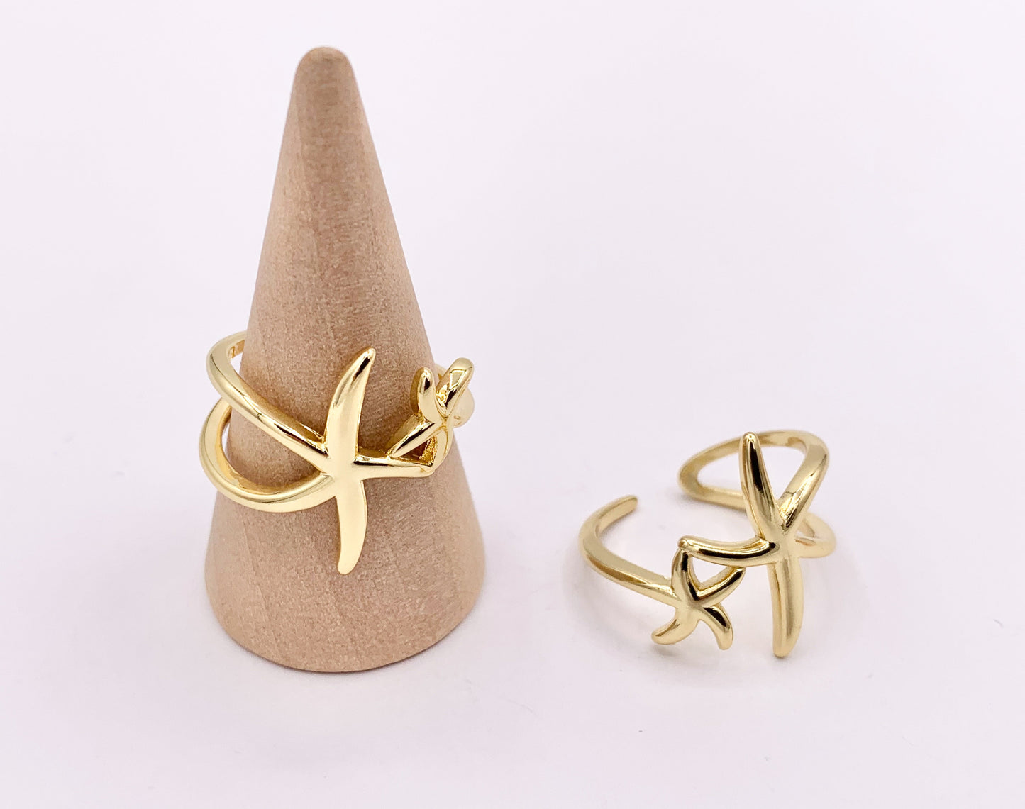 Cute Starfish Minimalist Ring Sealife Adjustable Ring in 18K Gold Plated Copper 5 PCS