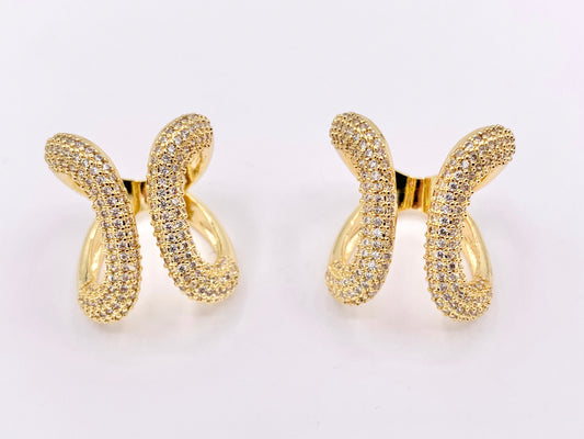 CZ Pave Front Open Chunky Geometric Ring in Real Gold 18K Plated Copper Adjustable Ring 3 PCS