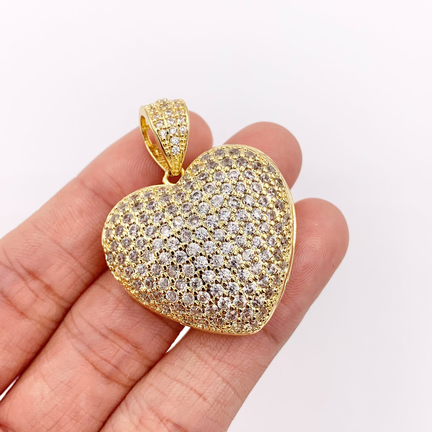 Large Puffy Hearts Pendant CZ Pave Charms Real 18K Gold Plated Copper 3 PCS