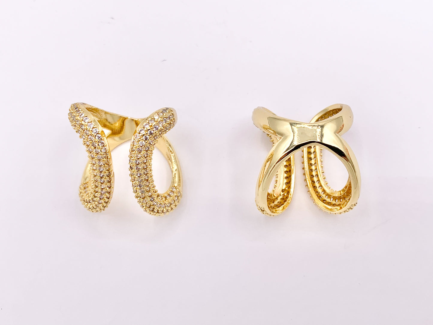 CZ Pave Front Open Chunky Geometric Ring in Real Gold 18K Plated Copper Adjustable Ring 3 PCS
