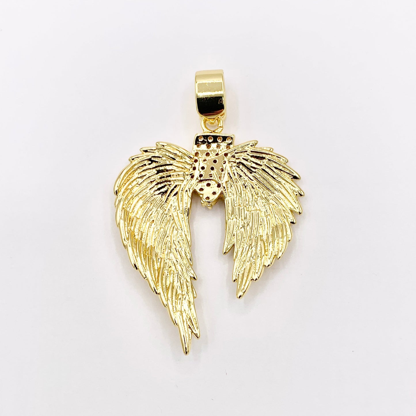 Large Angel's Wing Pendant Religious Charms CZ Pave in 18K Gold plated over Copper 3 PCS
