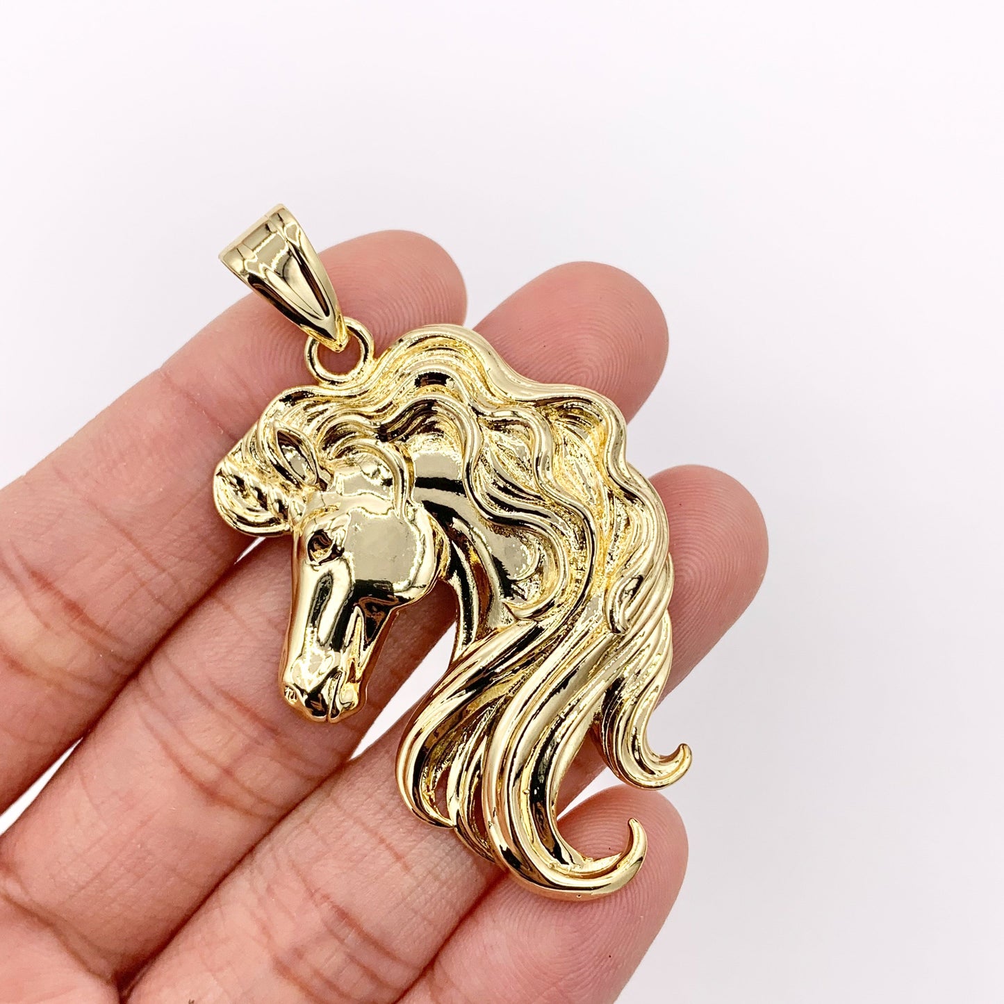2" Large Unicorn Head Pendants in Real Gold 18K Plated Over Copper 4 PCS