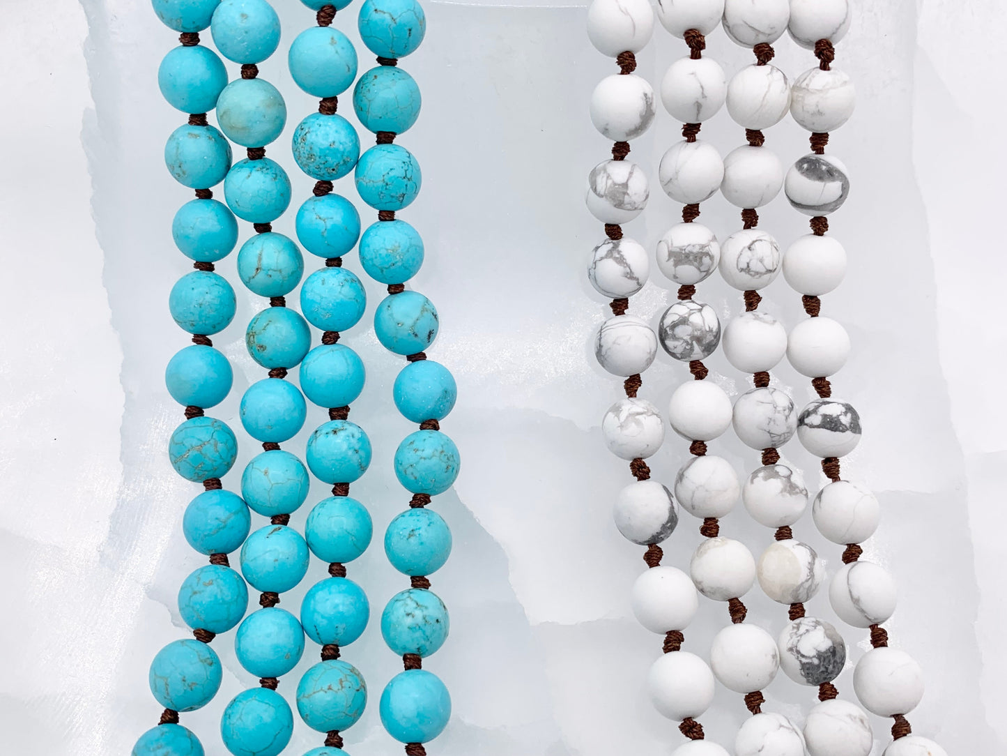 60" Handmade Matte Gemstone Knotted Necklace - Black Onyx, Laguna Lace Agate, Artistic Jasper, Magnesite & White Howlite Beaded Necklace