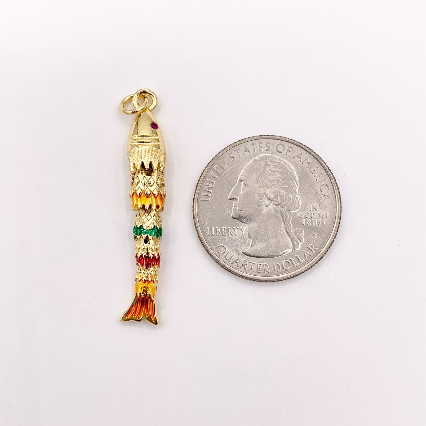 1.5" Long Dangle Colorful Fish Charms in 18K Gold Plated Copper with Enamel Color Plating 5 PCS