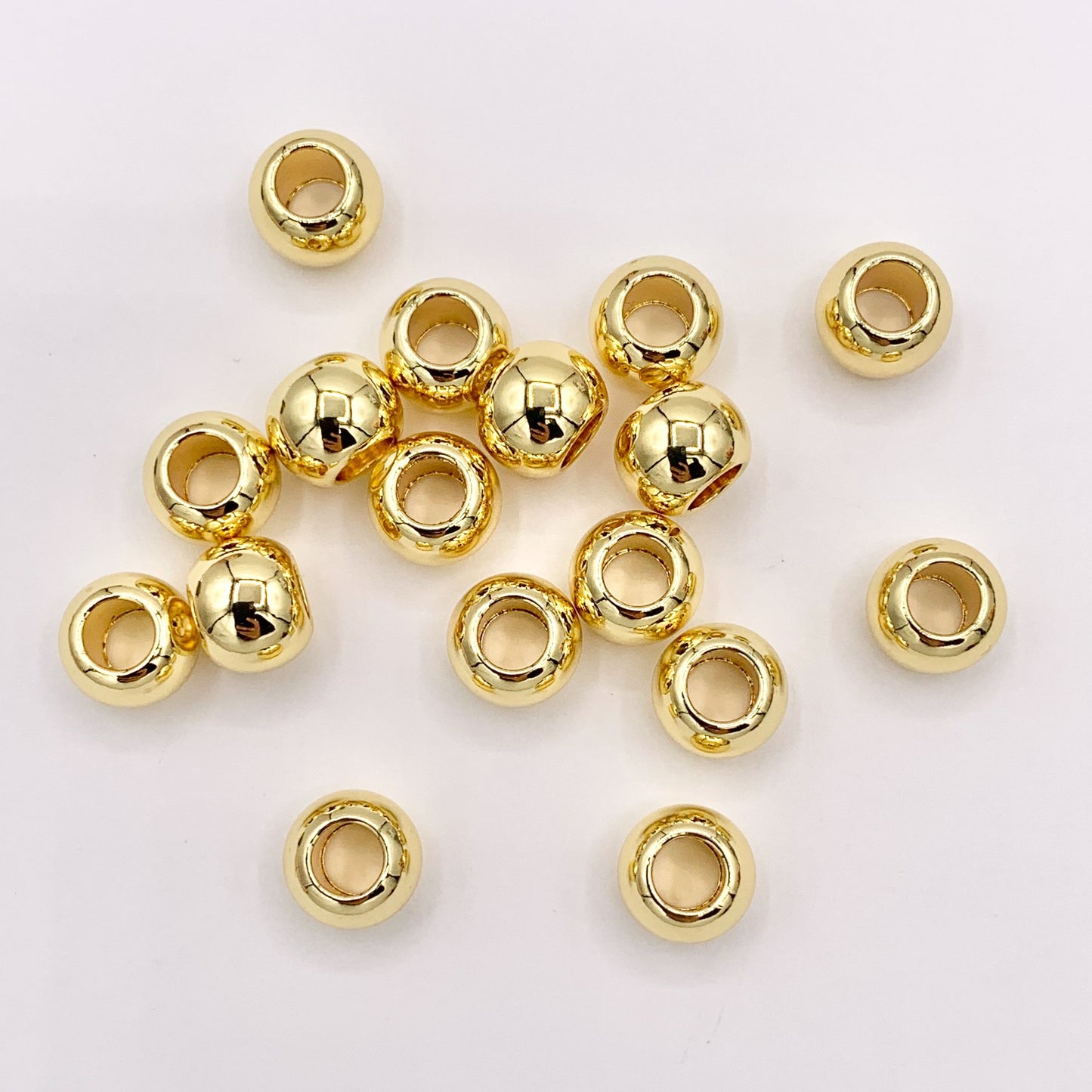7.5x9.5mm Large Hole Round Spacer Beads in Real 18K Gold Plated Over Brass | Space Gold Beads For Jewelry Making/Designs 20 PCS