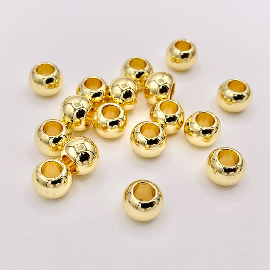 7.5x9.5mm Large Hole Round Spacer Beads in Real 18K Gold Plated Over Brass | Space Gold Beads For Jewelry Making/Designs 20 PCS