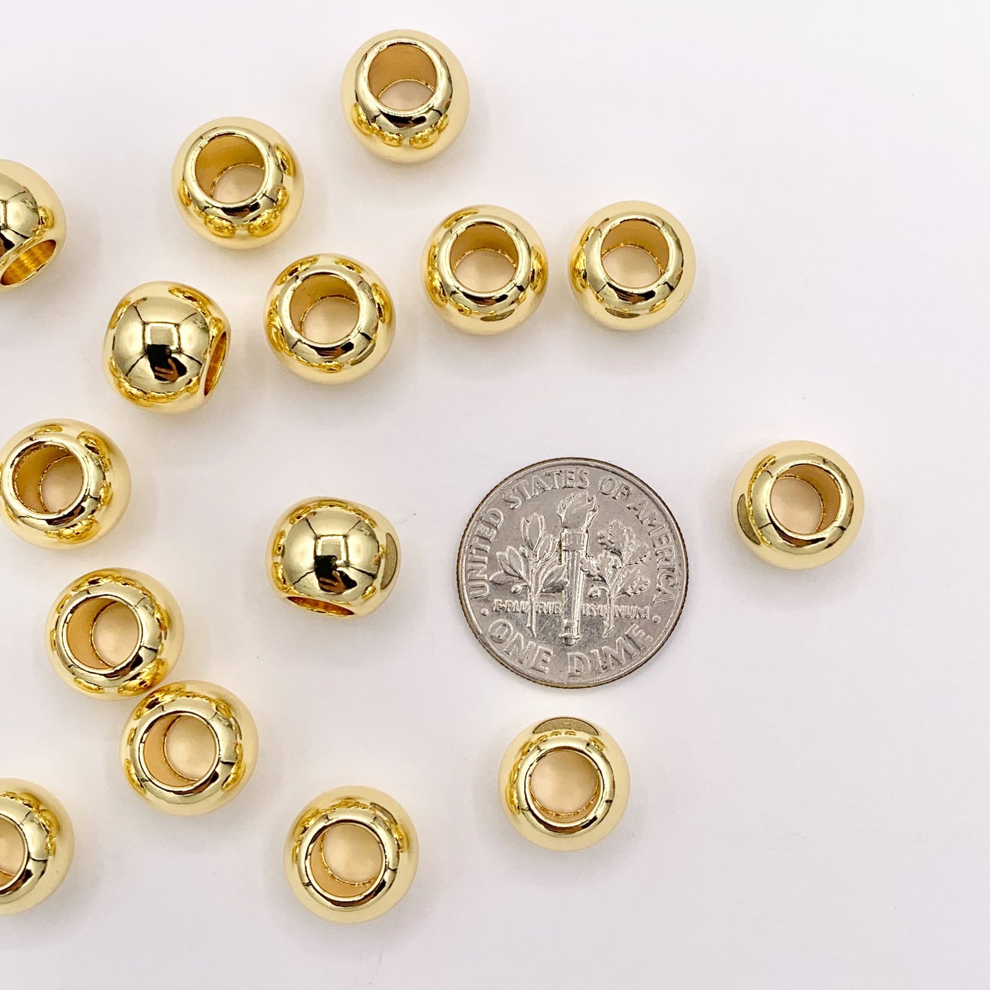 7.5x9.5mm Large Hole Round Spacer Beads in Real 18K Gold Plated Over Brass | Space Gold Beads For Jewelry Making/Designs 20 PCS