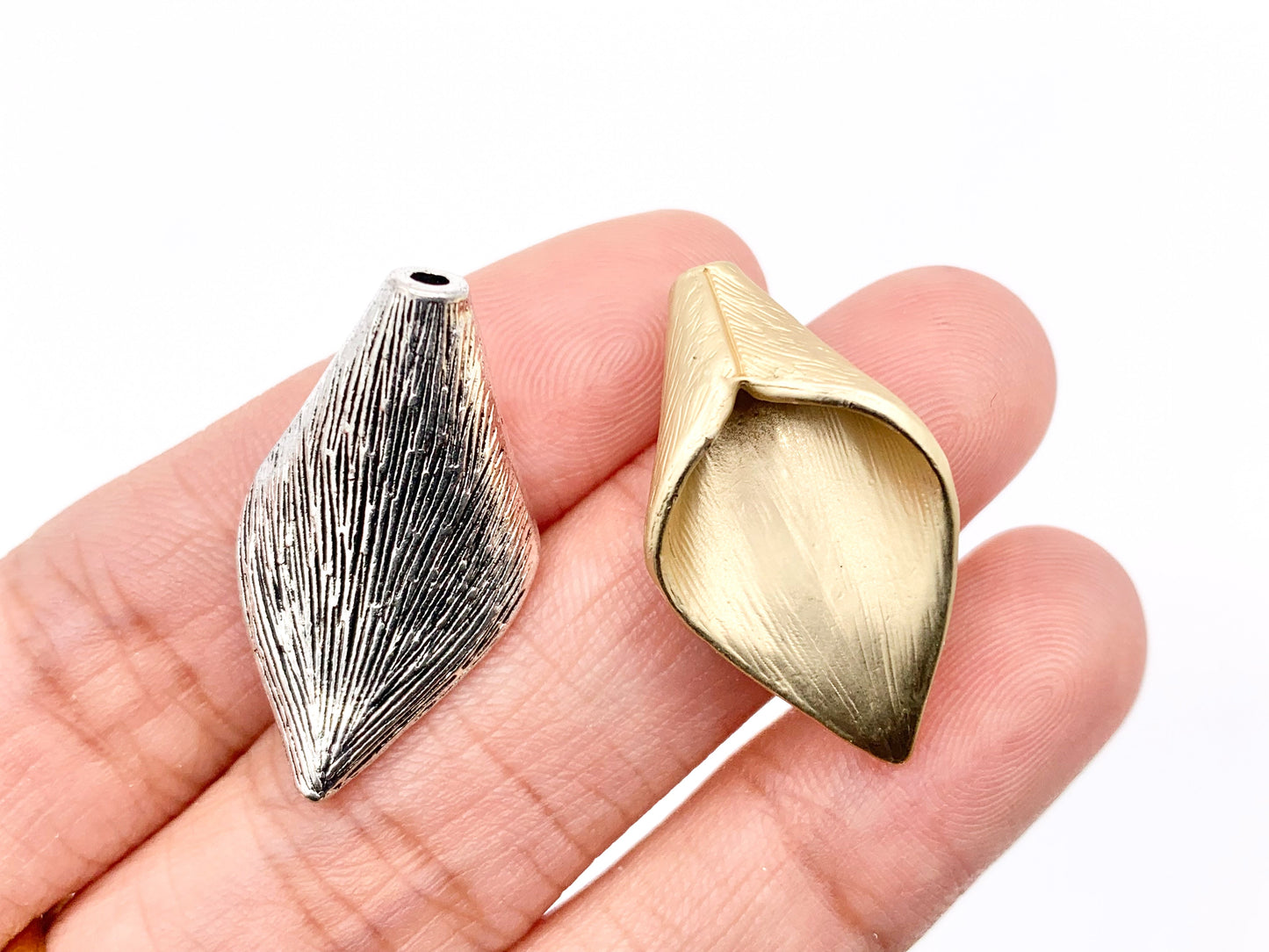 15x26mm Pewter Leaf Shape Beads Tassel Cap Bead Cap Bulk Order in Matte Gold, Gold, Silver, Brass and Gunmetal