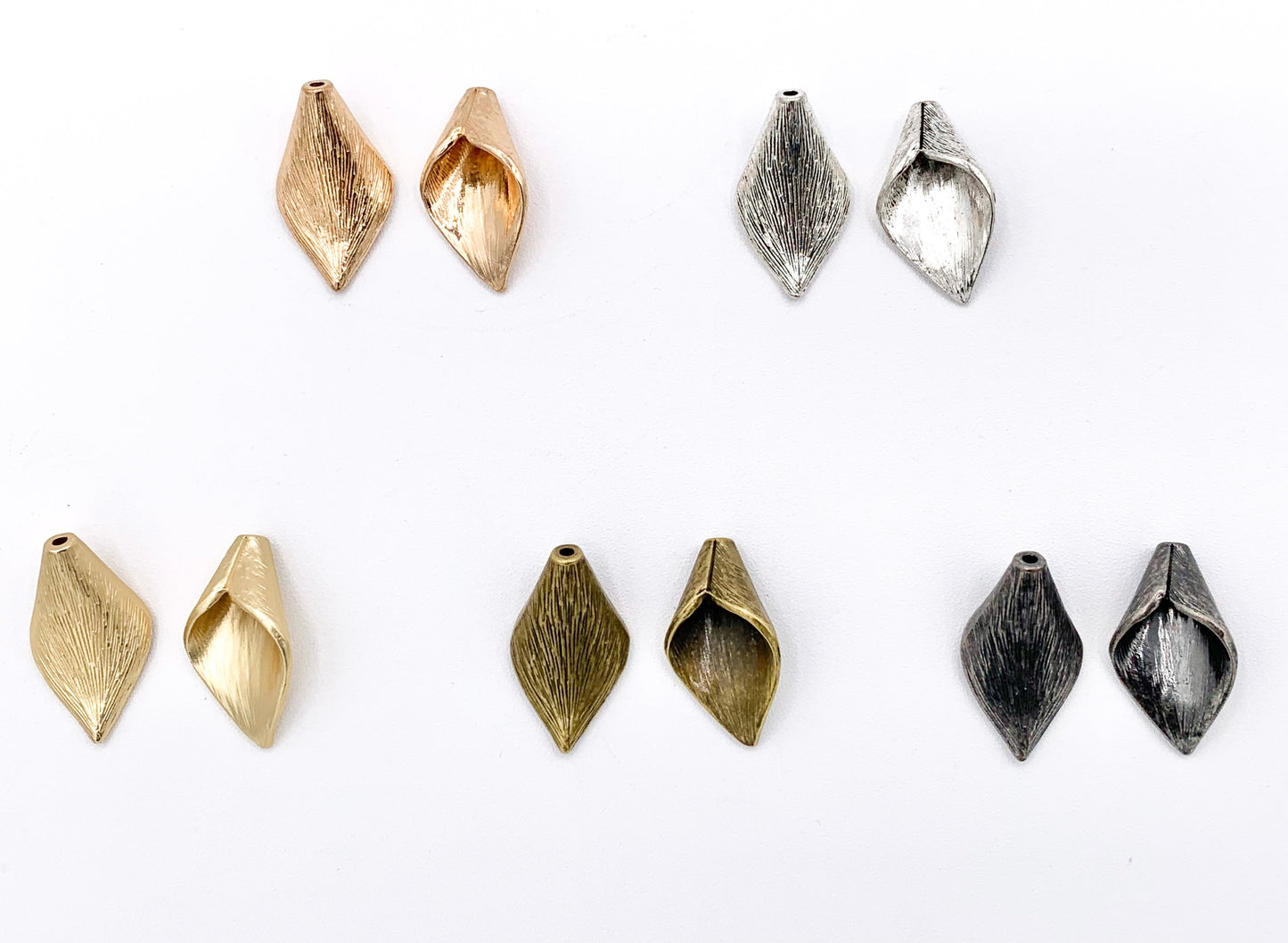 15x26mm Pewter Leaf Shape Beads Tassel Cap Bead Cap Bulk Order in Matte Gold, Gold, Silver, Brass and Gunmetal