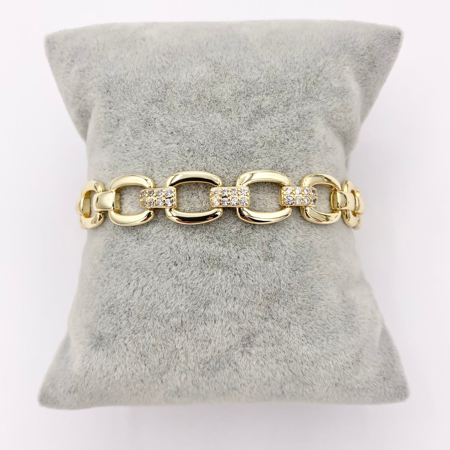 6.5" Delicate 18K Gold Plated Fancy Square Link Rhinestone Chain Bracelet 2PCS