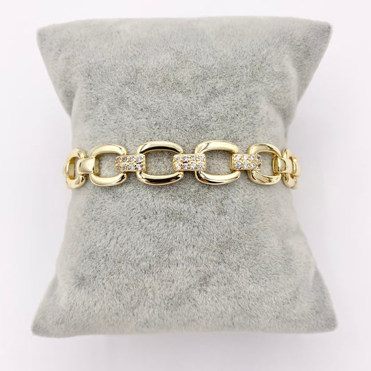 6.5" Delicate 18K Gold Plated Fancy Square Link Rhinestone Chain Bracelet 2PCS