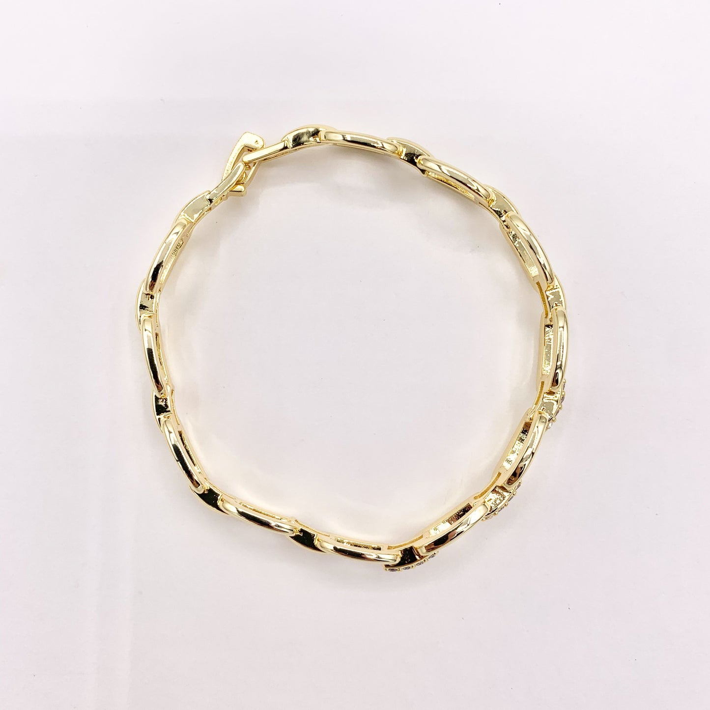 6.5" Delicate 18K Gold Plated Fancy Square Link Rhinestone Chain Bracelet 2PCS
