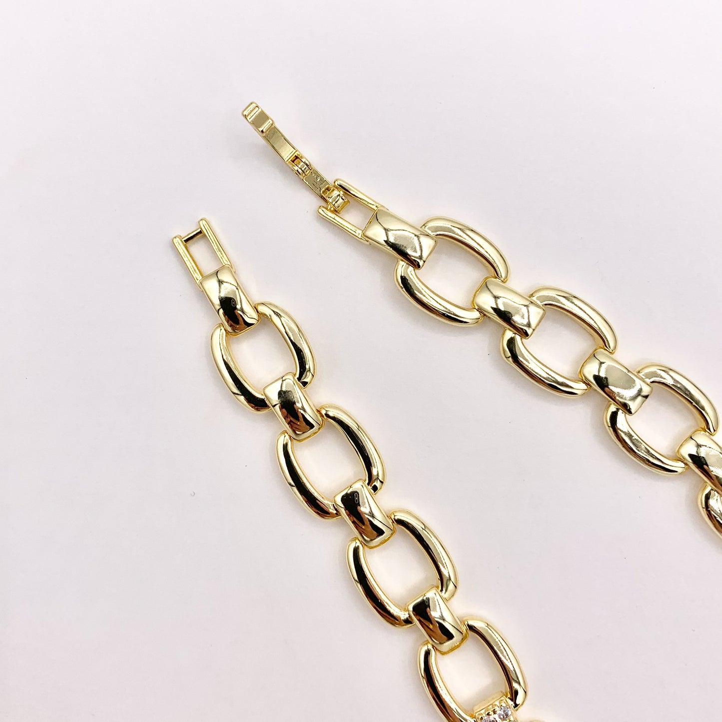 6.5" Delicate 18K Gold Plated Fancy Square Link Rhinestone Chain Bracelet 2PCS
