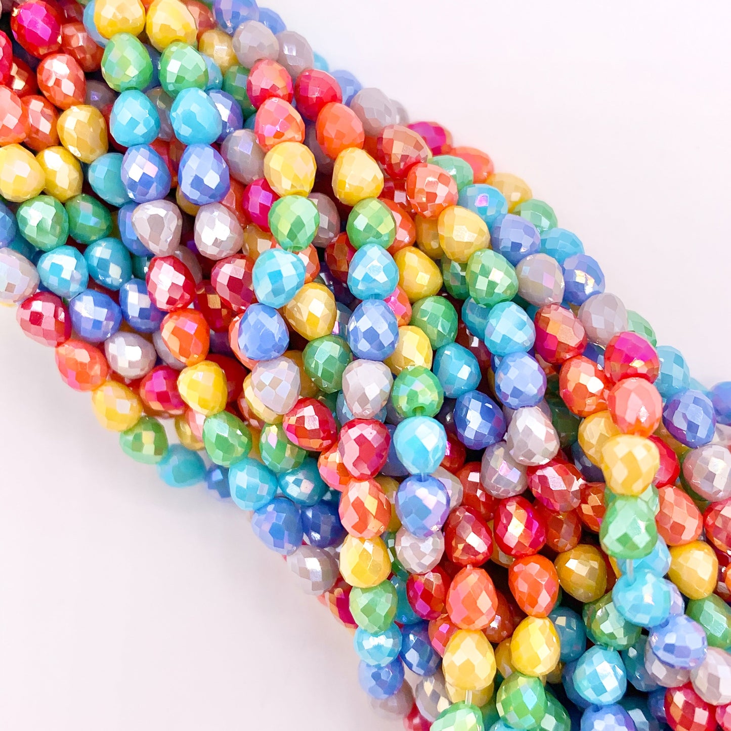 4mm High Quality Rainbow Multicolor Teardrop/Pear Shape Faceted Shiny Crystal Beads 1 Strand 10"