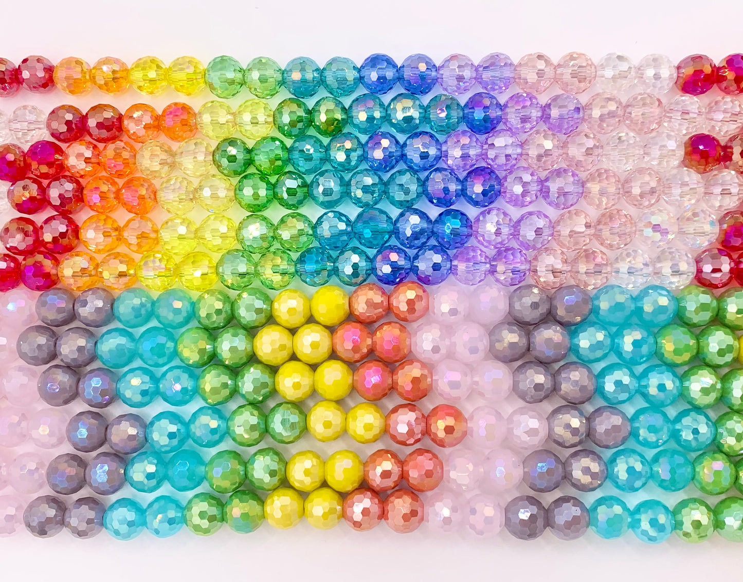 7-8mm High Quality Rainbow Multicolor Crystal Round Faceted Shiny Crystal Beads 1 Strand 10"