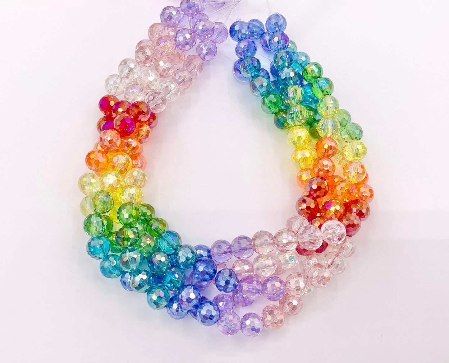 7-8mm High Quality Rainbow Multicolor Crystal Round Faceted Shiny Crystal Beads 1 Strand 10"