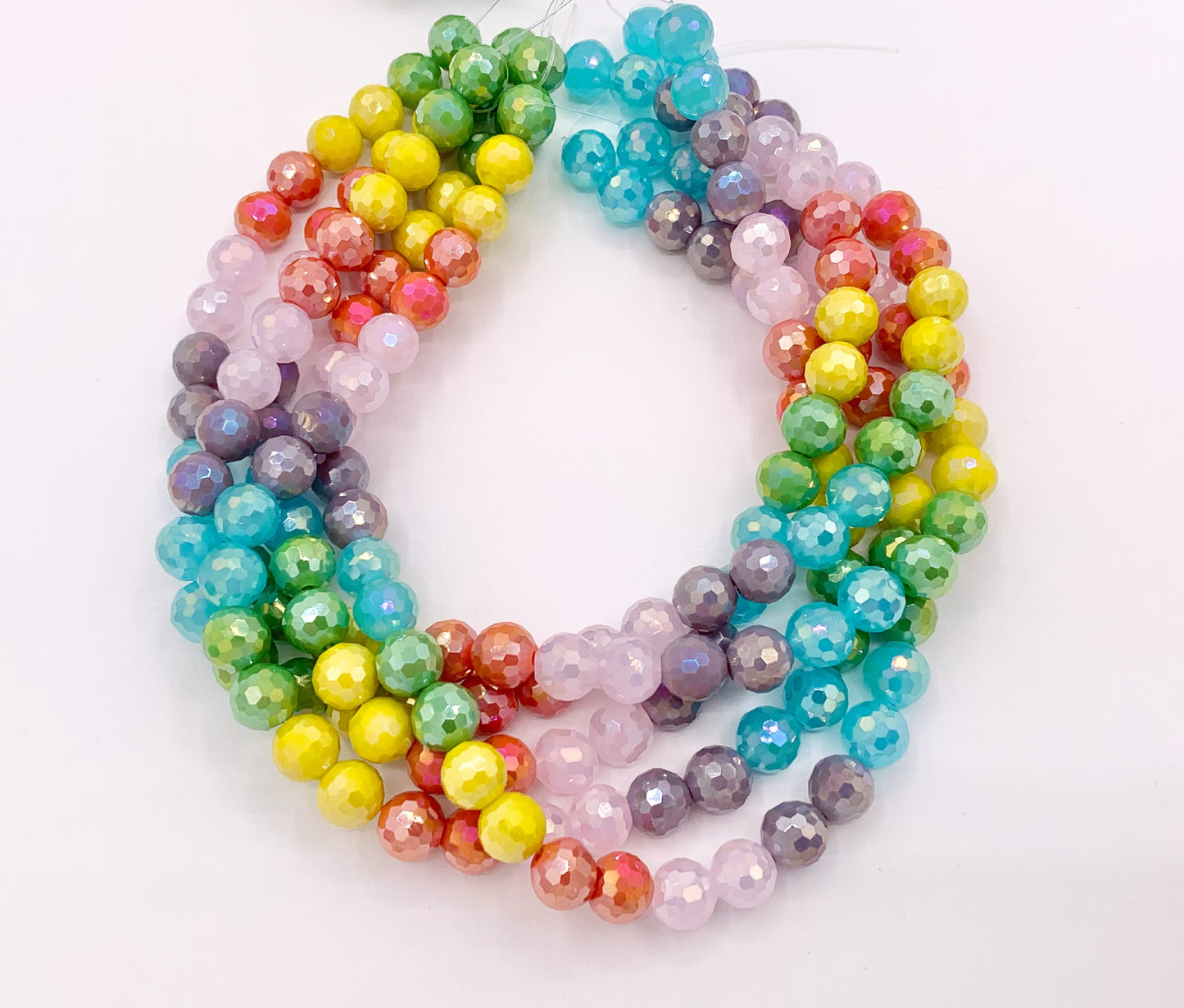 7-8mm High Quality Rainbow Multicolor Crystal Round Faceted Shiny Crystal Beads 1 Strand 10"
