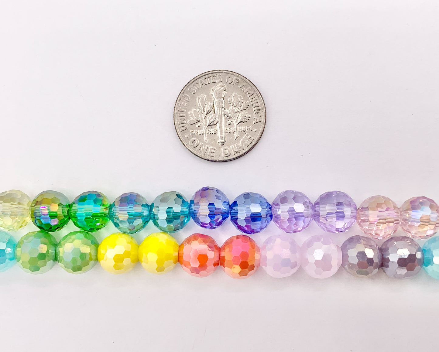 7-8mm High Quality Rainbow Multicolor Crystal Round Faceted Shiny Crystal Beads 1 Strand 10"