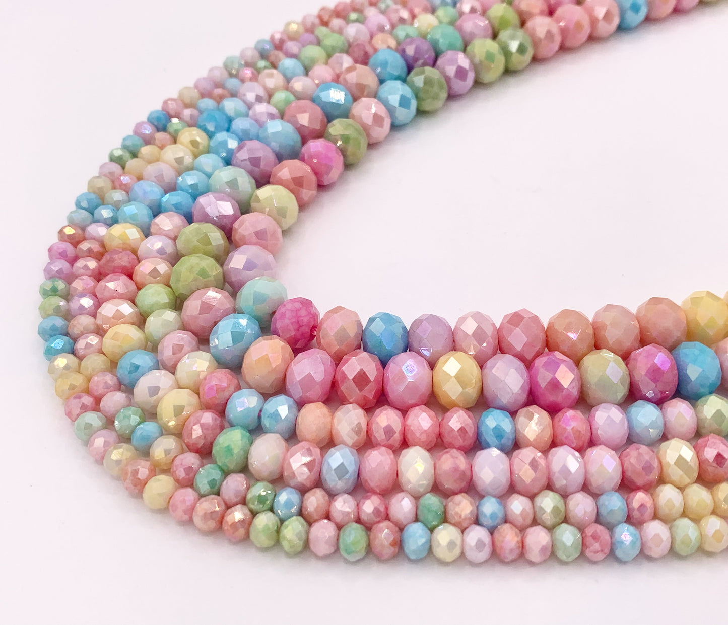 4mm 6mm 8mm High Quality Opaque Pastel Multicolor Crystal Rondelle Faceted Shiny Crystal Beads 1 Long Strand 15"