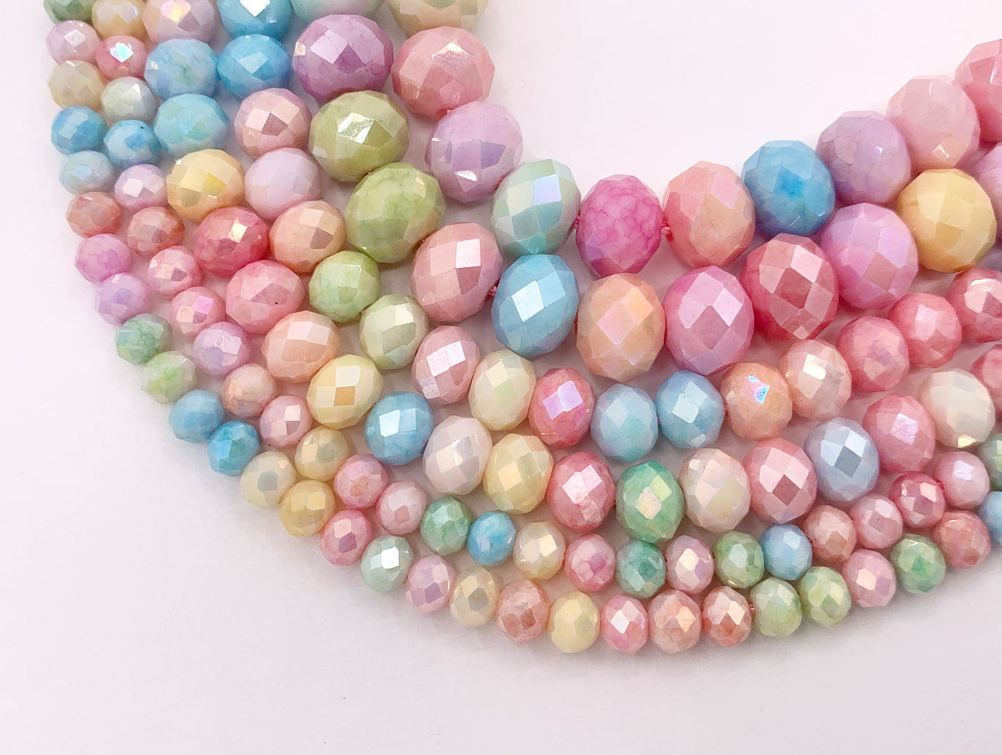 4mm 6mm 8mm High Quality Opaque Pastel Multicolor Crystal Rondelle Faceted Shiny Crystal Beads 1 Long Strand 15"