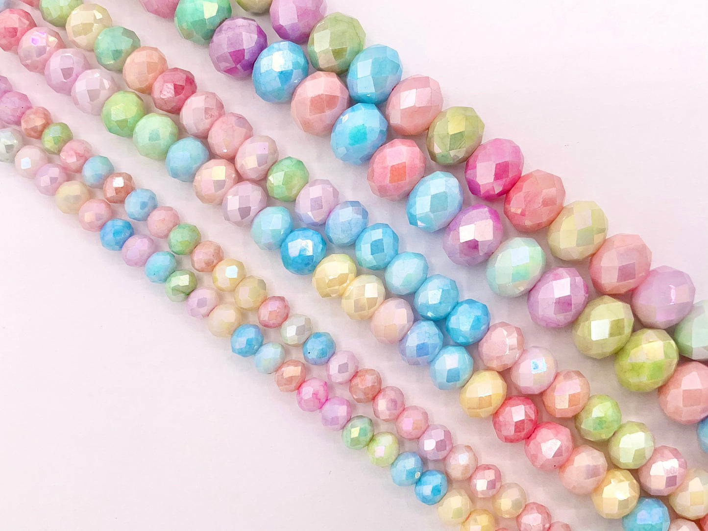 4mm 6mm 8mm High Quality Opaque Pastel Multicolor Crystal Rondelle Faceted Shiny Crystal Beads 1 Long Strand 15"