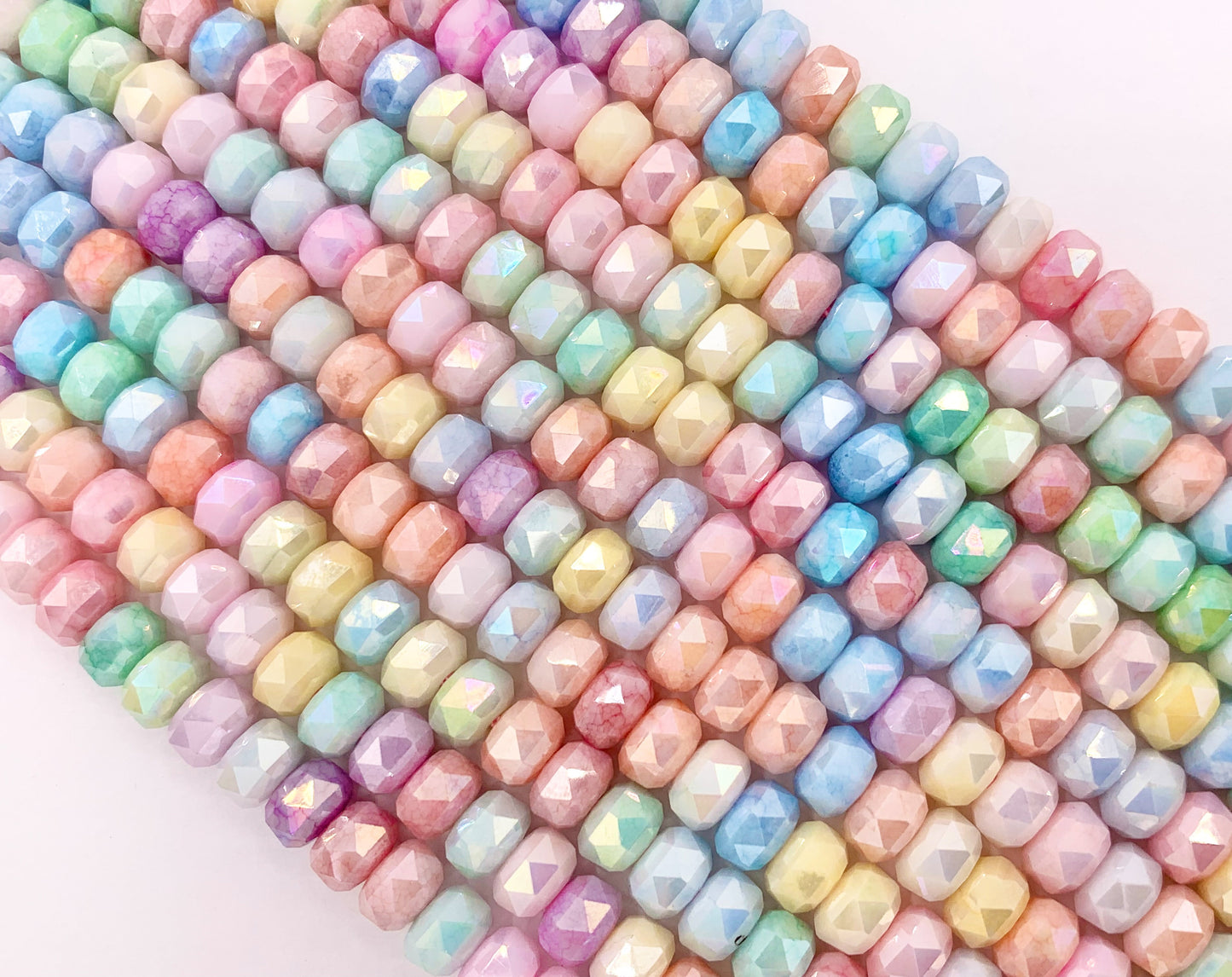 6mm High Quality Opaque Pastel Multicolor Crystal Wheel Shape Faceted Shiny Crystal Beads 1 Strand 8"