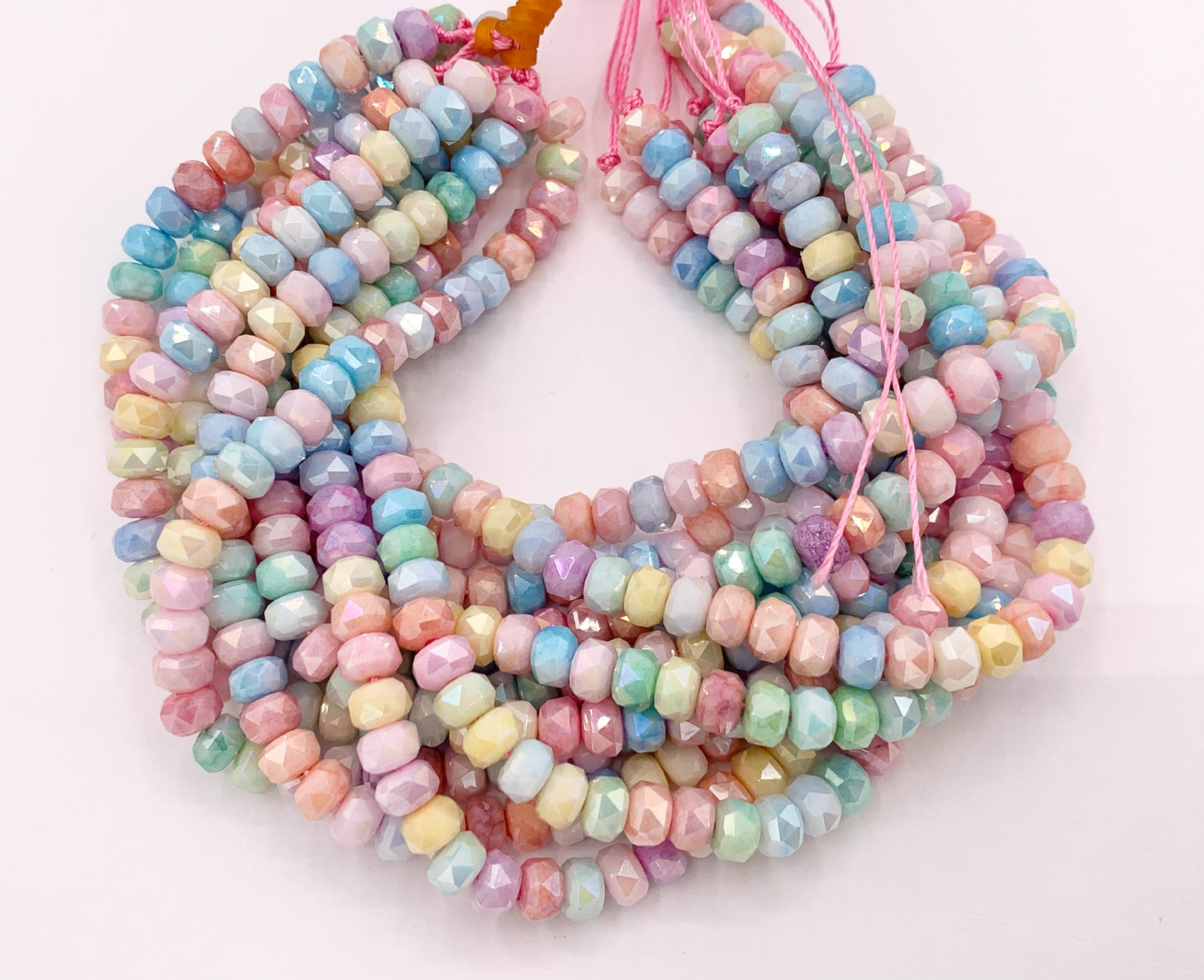 6mm High Quality Opaque Pastel Multicolor Crystal Wheel Shape Faceted Shiny Crystal Beads 1 Strand 8"