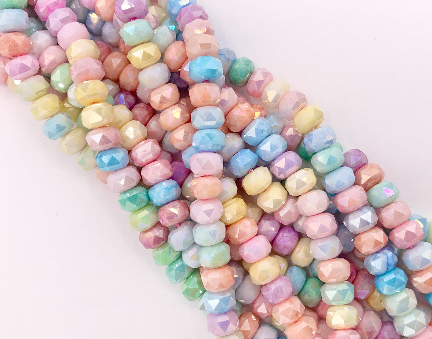6mm High Quality Opaque Pastel Multicolor Crystal Wheel Shape Faceted Shiny Crystal Beads 1 Strand 8"