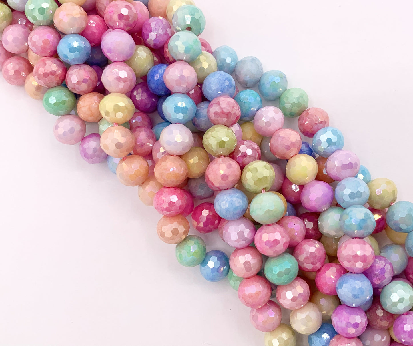 8mm High Quality Opaque Pastel Multicolor Crystal Round Faceted Shiny Crystal Beads 1 Strand 9-10"
