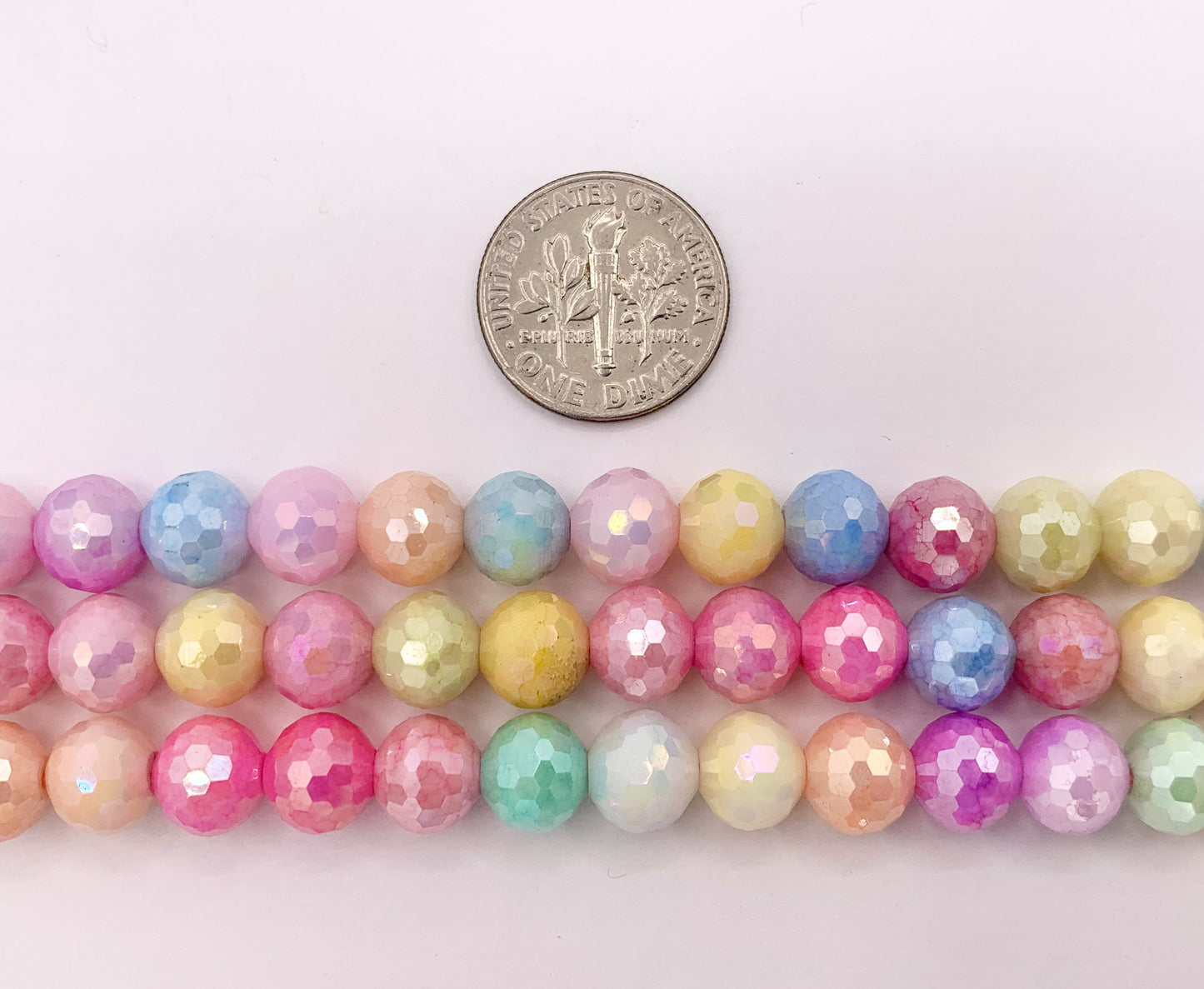8mm High Quality Opaque Pastel Multicolor Crystal Round Faceted Shiny Crystal Beads 1 Strand 9-10"