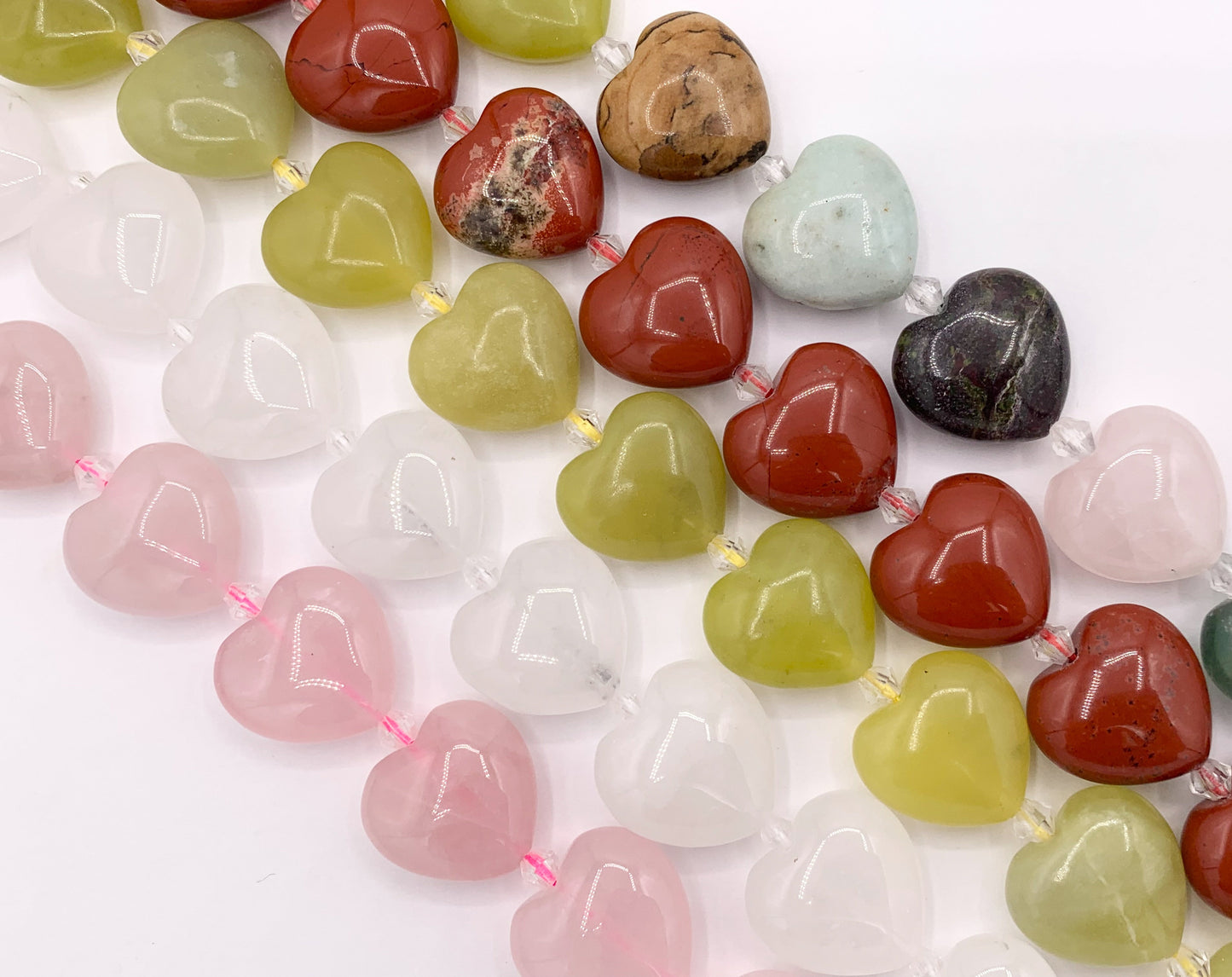 20mm Puffy Heart Shape Natural Quartz/ Rose Quartz/ Red Jasper/ Lemon Jade/ Mix Stone Beads Valentine's Day Beads 14" Price 1 Strand