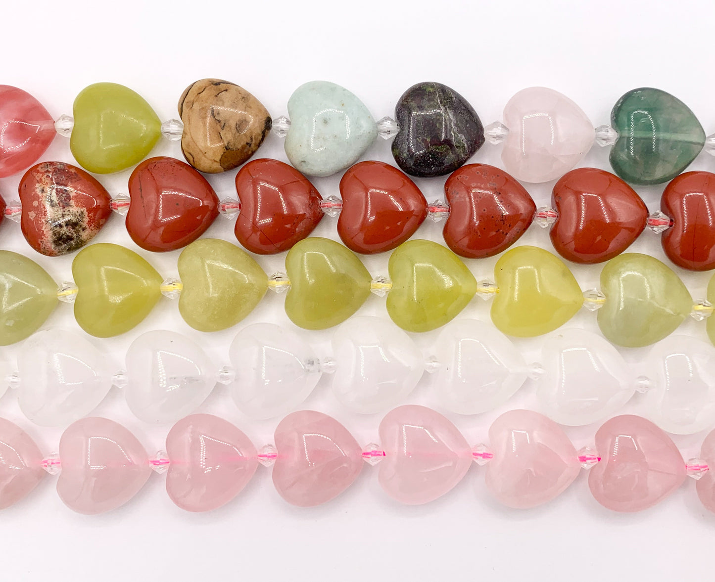 20mm Puffy Heart Shape Natural Quartz/ Rose Quartz/ Red Jasper/ Lemon Jade/ Mix Stone Beads Valentine's Day Beads 14" Price 1 Strand