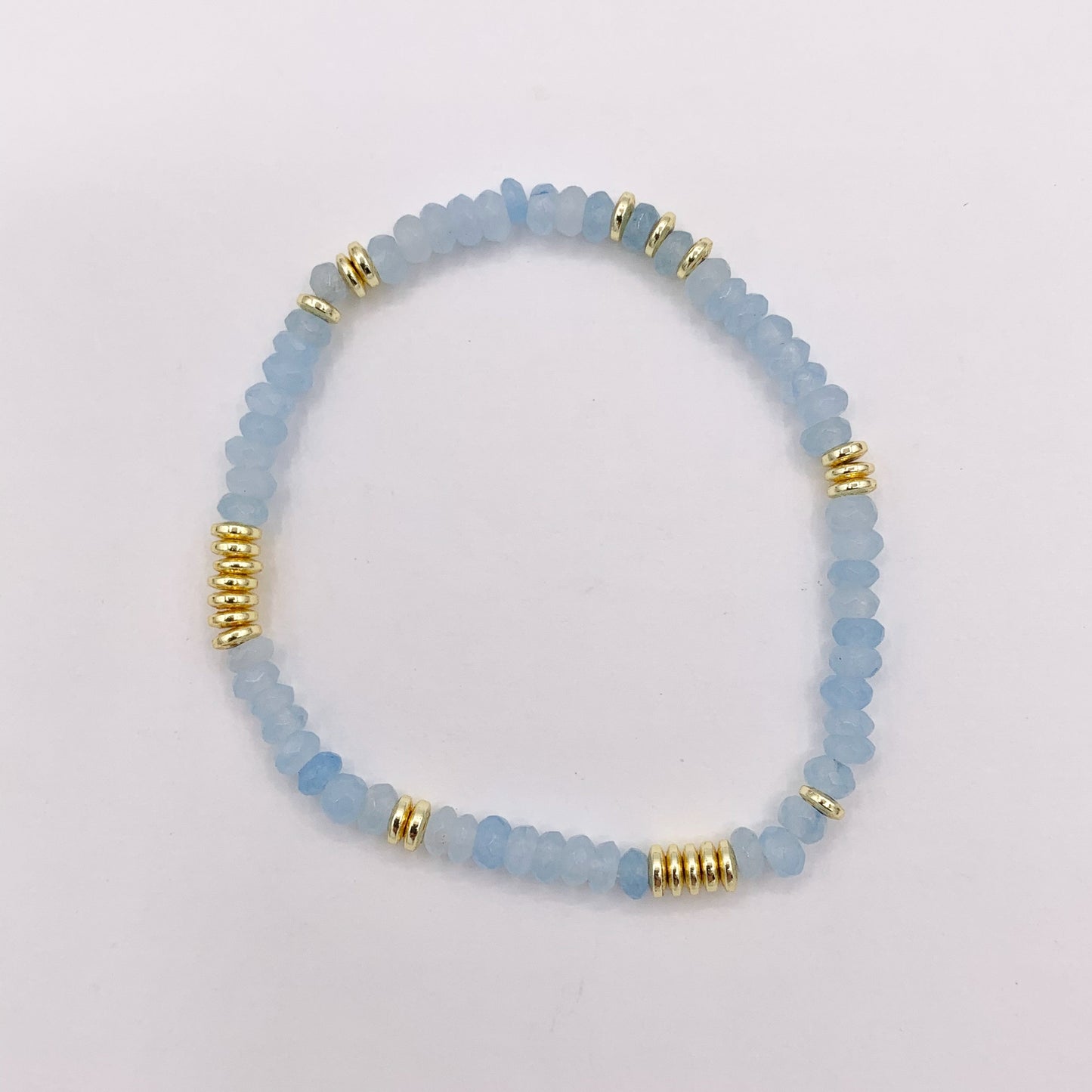 4mm Dyed Jade Beaded Dainty Light Pink & Blue Rondelle Jade with Gold Plated Hematite Saucer Spacers Bracelets 6.5" Price For 1PC