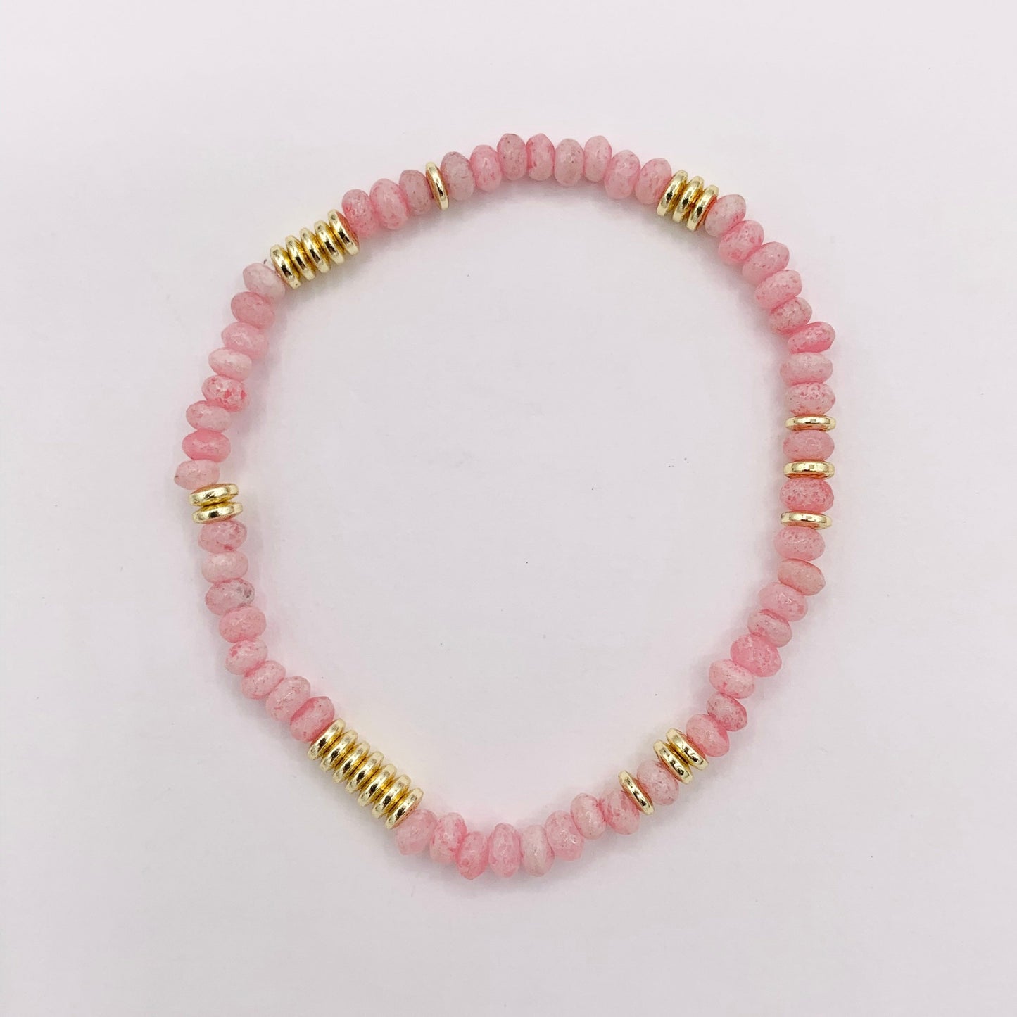4mm Dyed Jade Beaded Dainty Light Pink & Blue Rondelle Jade with Gold Plated Hematite Saucer Spacers Bracelets 6.5" Price For 1PC