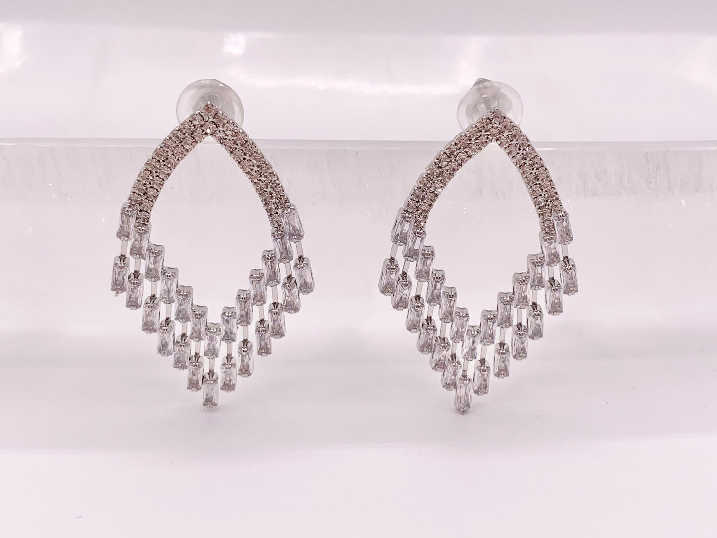 Diamond Shape Chandelier Luxury CZ Pave Earrings in 18k Gold and Silver Over Copper 2 Pairs
