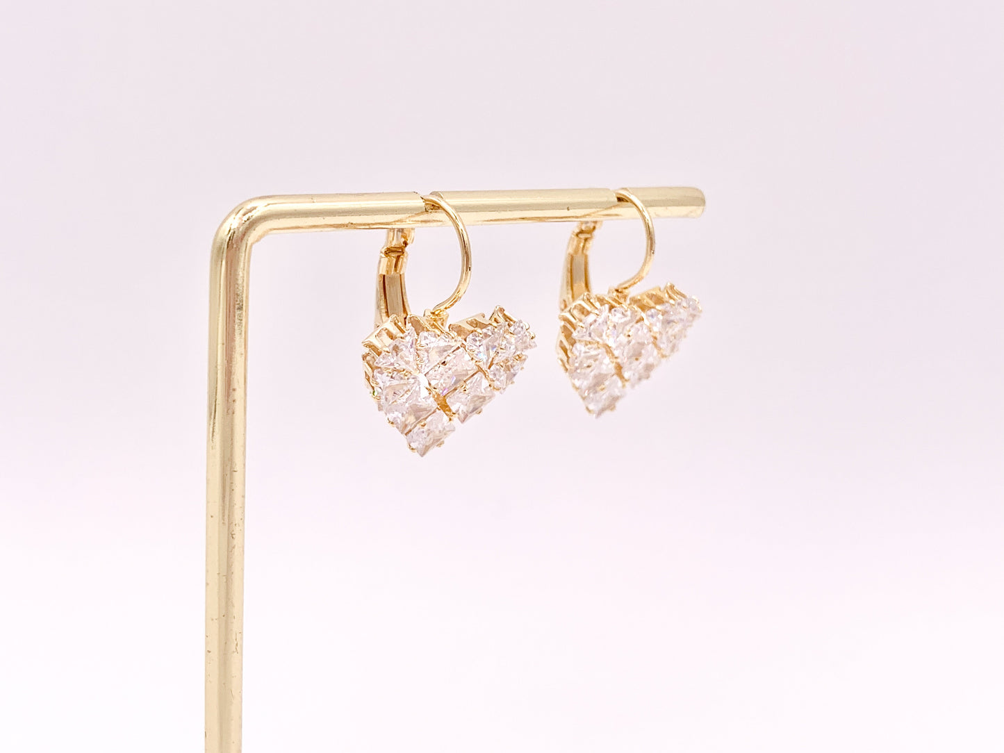 Real 18K Gold/Silver Plated CZ Pave Luxury Heart Shape Lever Back Dangle Earrings Over Copper