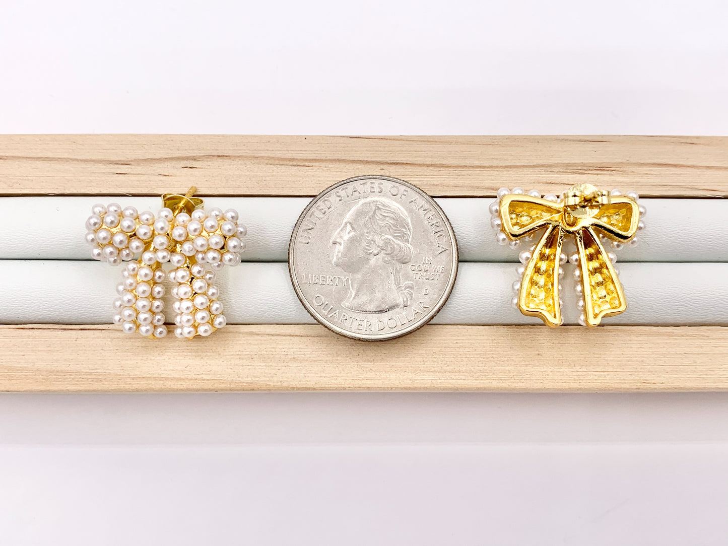 Cute Bowtie Studs with Pearls and CZ Pave in 18K Gold plated Copper 3 PAIRS