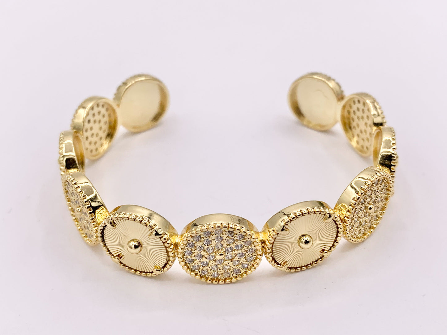 Beautiful Coin Bracelet Cuffs in Real Gold/Platinum 18K Plated CZ Pave Copper 1 PC