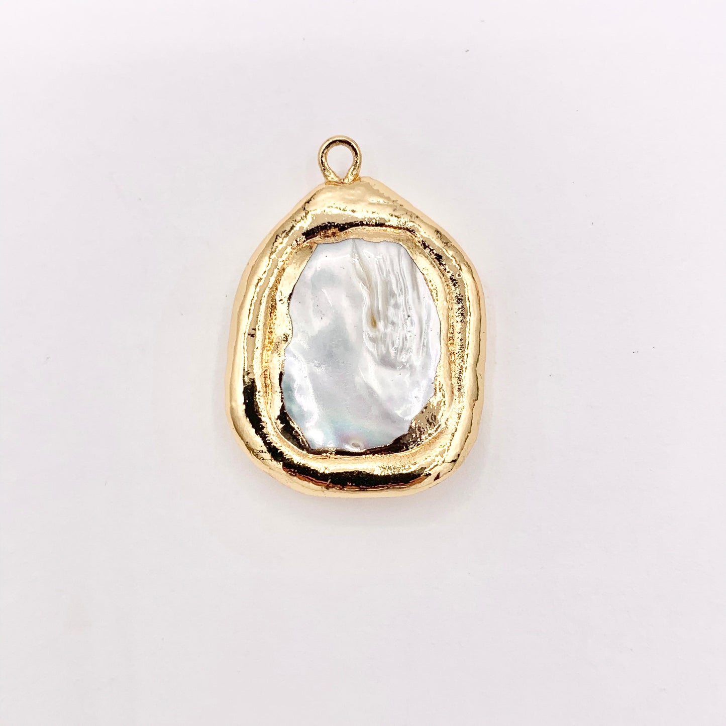 1" Long Gold Trim Freshwater Pearl Rectangular Pendant in 18K Gold Plated Copper 5PCS