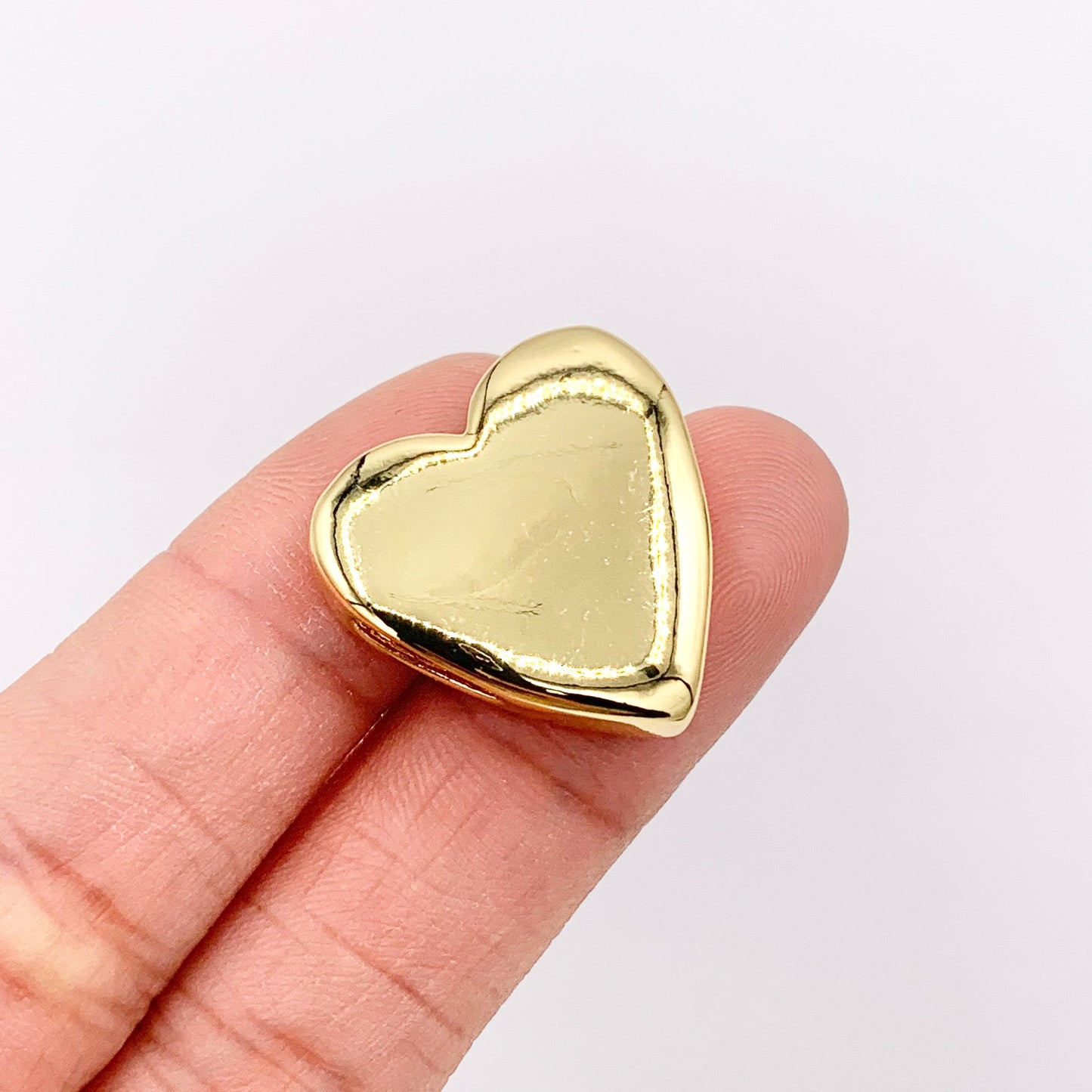 20mm ONE SIDED Plain Puffy Heart Slider Charms in 18K Gold plated Copper 10 PCS