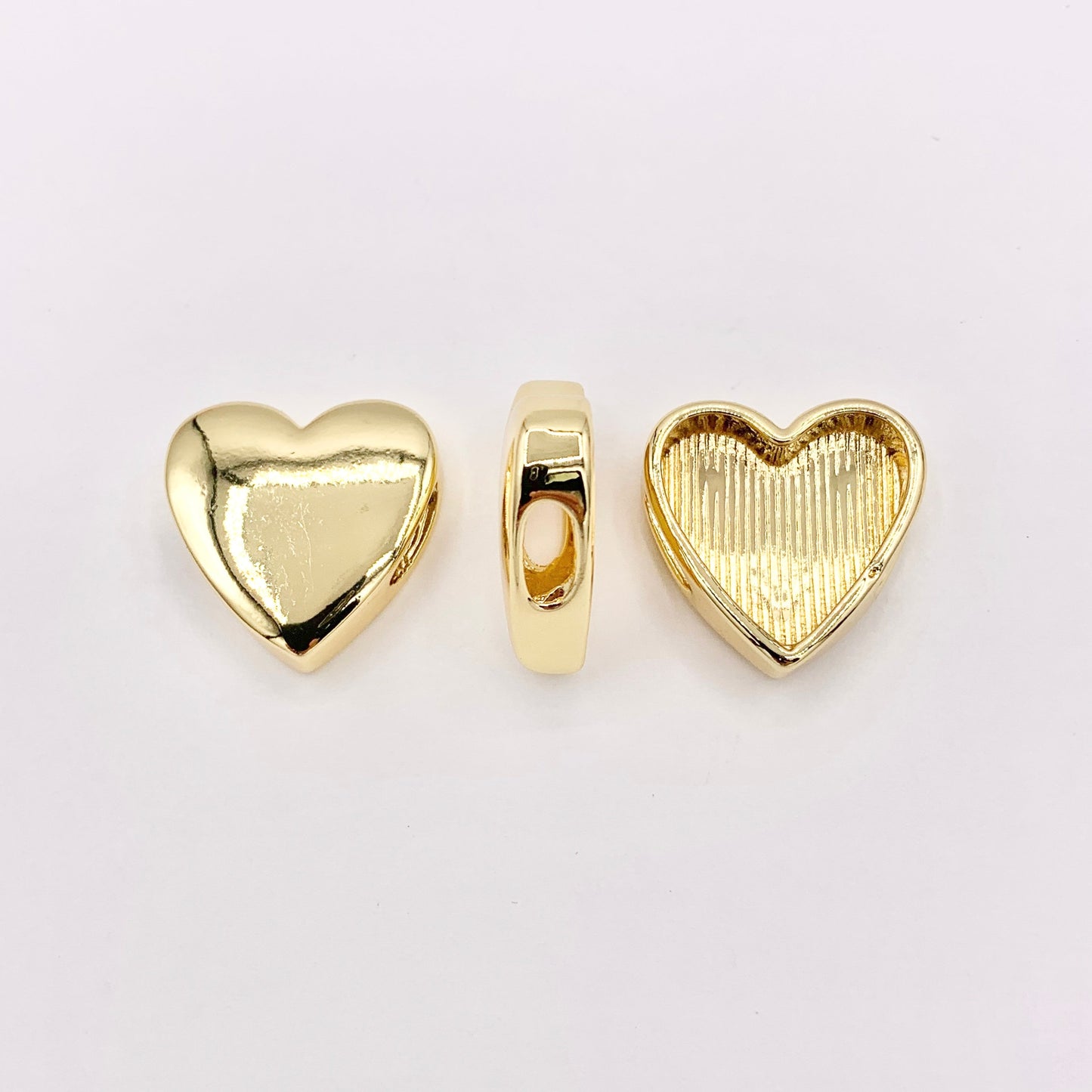 20mm ONE SIDED Plain Puffy Heart Slider Charms in 18K Gold plated Copper 10 PCS