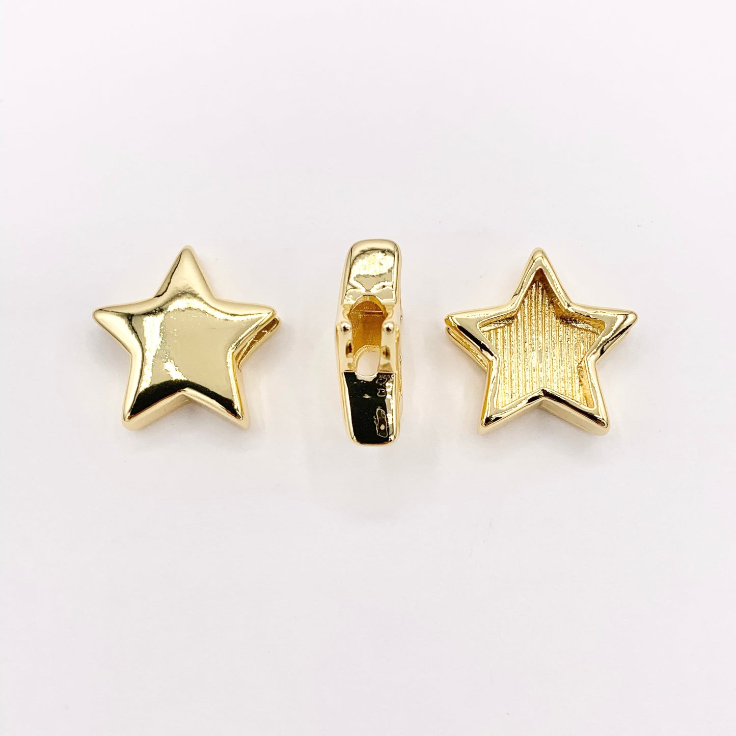 20mm ONE SIDED Plain Puffy Star Slider Charms in 18K Gold plated Copper 10 PCS