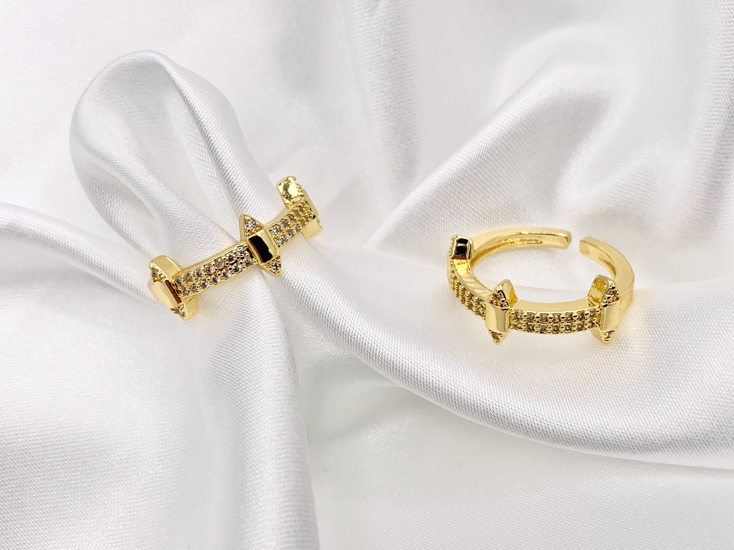 Dainty Spikes Stackable Rings in Gold 18K Plated Copper CZ Pave Adjustable Ring 4 PCS