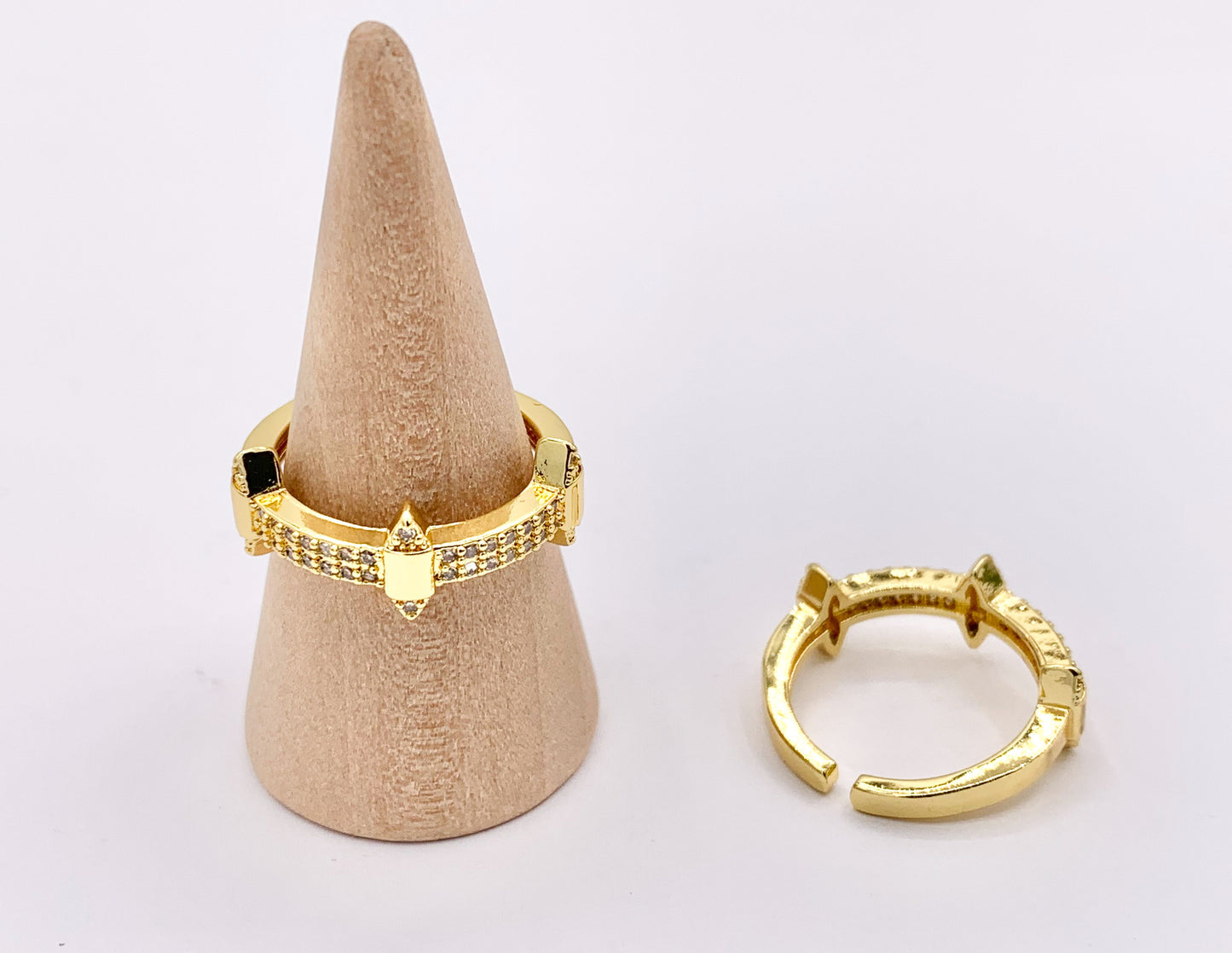 Dainty Spikes Stackable Rings in Gold 18K Plated Copper CZ Pave Adjustable Ring 4 PCS