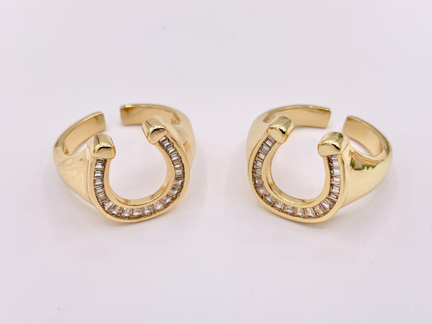 Horseshoe CZ Pave Chunky Ring in Real Gold 18K Plated Copper Adjustable Ring 4 PCS